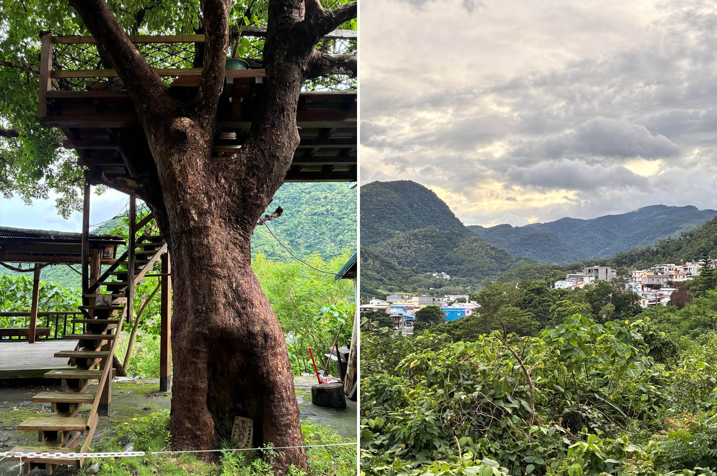 （圖左）土坂青少年學子共同搭建的課後遊憩平臺。（圖右）土坂部落座落在山海、溪畔之間，有著獨特的人文歷史與生活故事。