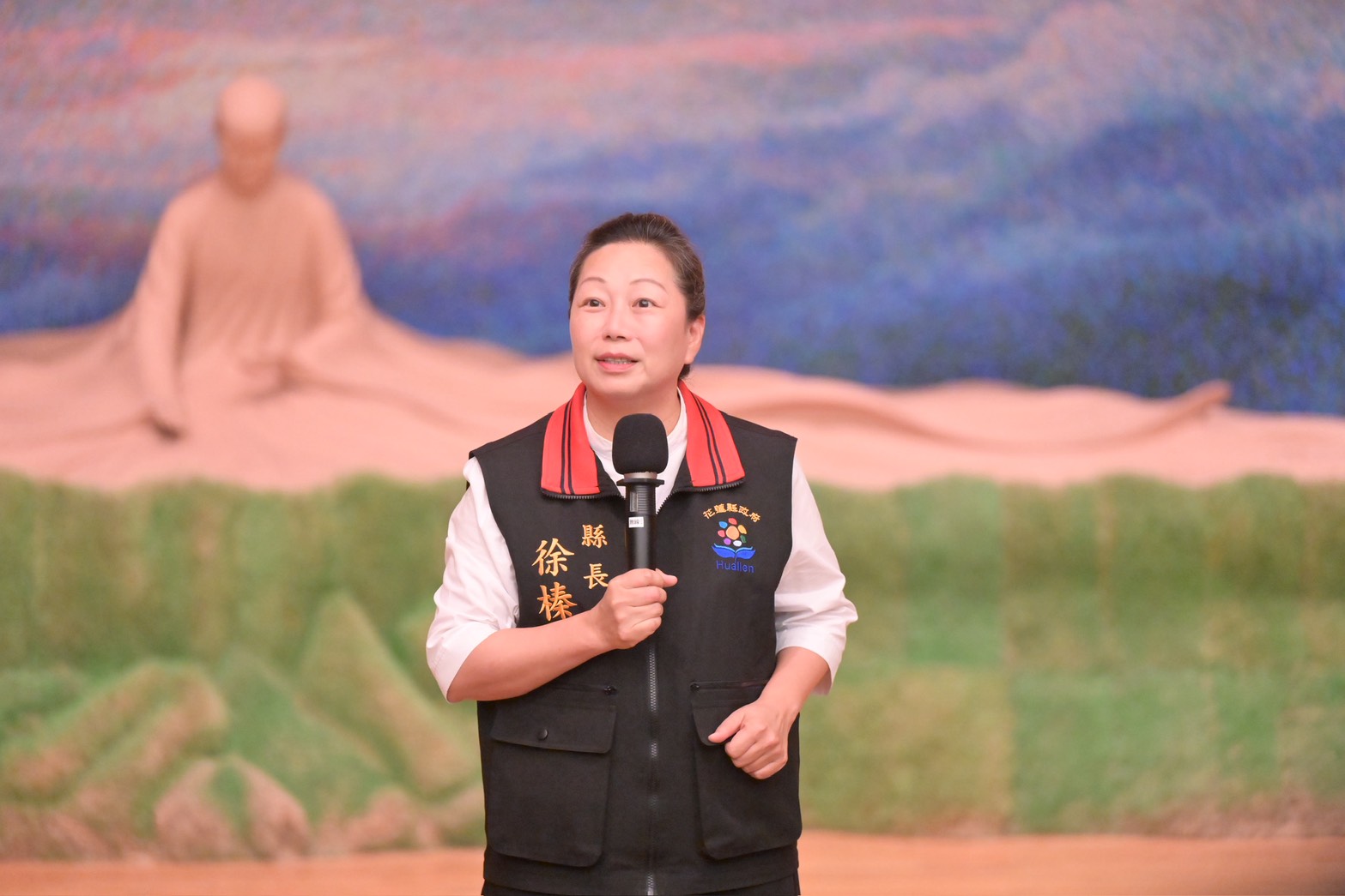 花蓮縣長徐榛蔚於大會致詞時,以花蓮歷經多次重大複合式災害的血淚實務經驗,精闢闡述「因災制宜、精準減災」的施政高度。